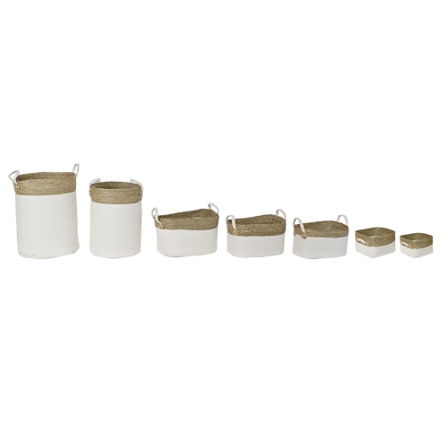 Basket set DKD Home Decor White Brown Natural Fibre 41 x 41 x 52,5 cm