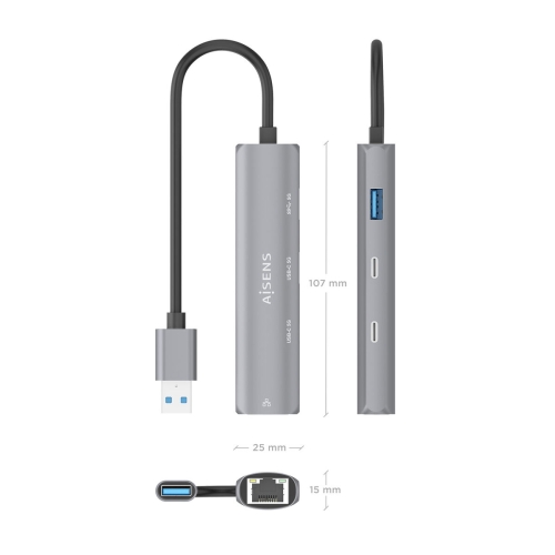 USB Hub Aisens ASUC-4P036-GR Grey