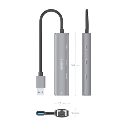 USB Hub Aisens ASUC-4P037-GR Grey