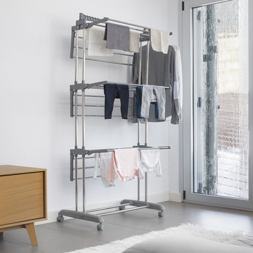 Folding Vertical Clothes Dryer with Wheels Folver InnovaGoods 24 Bars