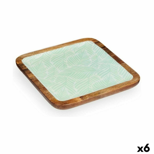 Centerpiece Gift Decor White Brown Green Polyester Resin Mango wood 25 x 25 cm 25,4 x 2,54 x 25,4 cm Leaf of a plant (6 Units)
