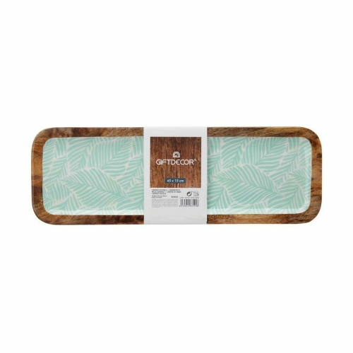 Centerpiece Gift Decor White Brown Green Polyester Resin Mango wood 45 x 15 cm 15,2 x 2,54 x 45,7 cm Leaf of a plant (6 Units)