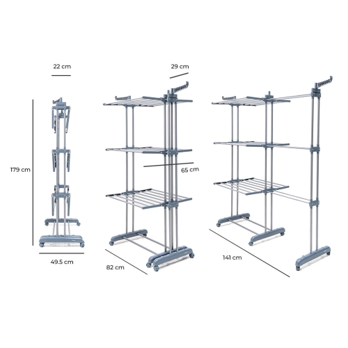 Foldable Vertical Extendable Clothes Drying Rack with Wheels Dolver XL InnovaGoods 30 Bars