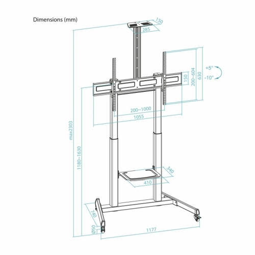 TV stand with wheels TooQ FS20406HM-B 60" 100" 120 kg 130 Kg (Refurbished A)