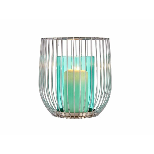 Candleholder Gift Decor Blue Silver Metal Glass 15 x 17 x 15 cm Cage