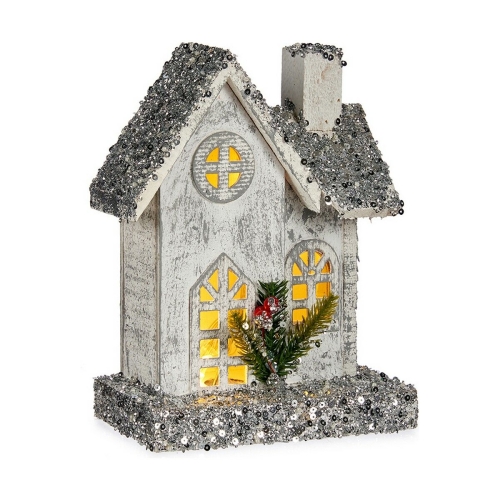 Decorative Figure Krist+ White Grey Glitter House Christmas 19,5 x 25 x 9 cm LED Light
