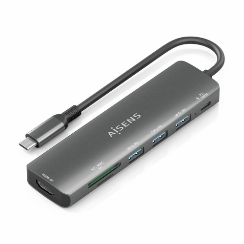 USB Hub Aisens 7 EN 1 Grey 100 W