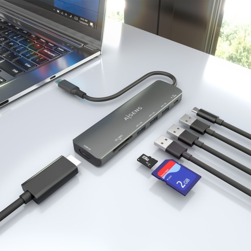 USB Hub Aisens 7 EN 1 Grey 100 W