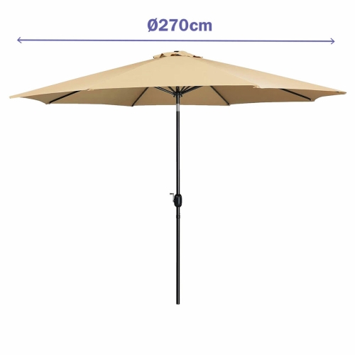 Marbueno Parasol Acero 8 Varillas 270 cm Poliéster Marrón Jardín Piscina 10482