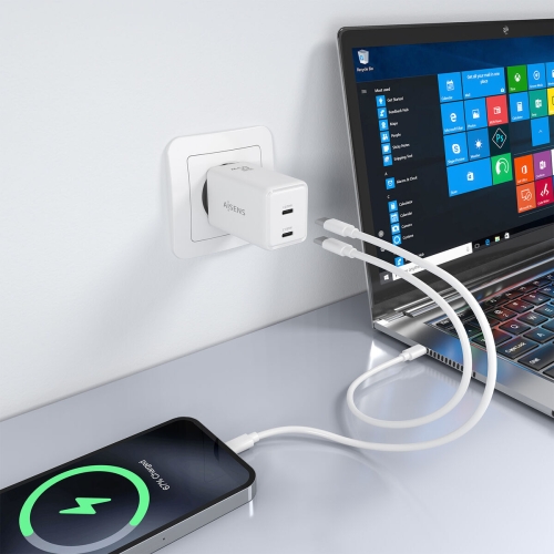Wall Charger Aisens ASCH-65W2P078-W White 65 W