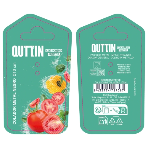 Strainer Quttin Black Metal Ø 10 cm (24 Units)