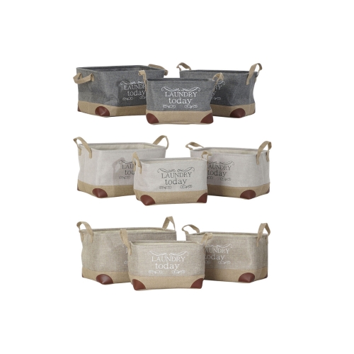 Multi-purpose basket DKD Home Decor Beige Grey Light brown 40 x 30 x 24 cm Wood 3 Pieces (3 Units)