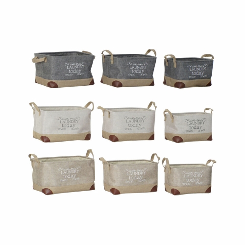 Multi-purpose basket DKD Home Decor Beige Grey Light brown 40 x 30 x 24 cm Wood 3 Pieces (3 Units)