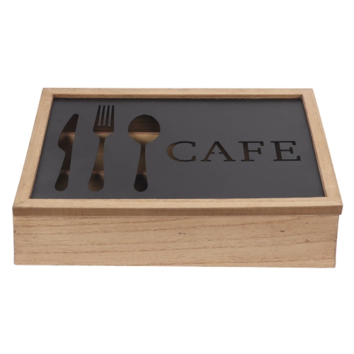 Cutlery Organiser DKD Home Decor Brown Black Metal MDF Wood Vintage 25 x 18 x 6 cm