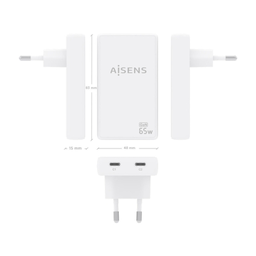 Wall Charger Aisens ASCH-65W2P077-W White 65 W