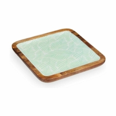 Centerpiece Gift Decor White Brown Green Polyester Resin Mango wood 25 x 25 cm 25,4 x 2,54 x 25,4 cm Leaf of a plant (6 Units)