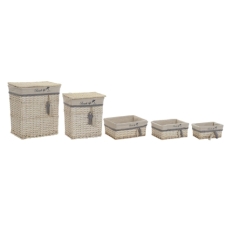 Basket set DKD Home Decor Blue Beige Aluminium Spirals Mediterranean 5 Pieces