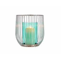 Candleholder Gift Decor Blue Silver Metal Glass 15 x 17 x 15 cm Cage